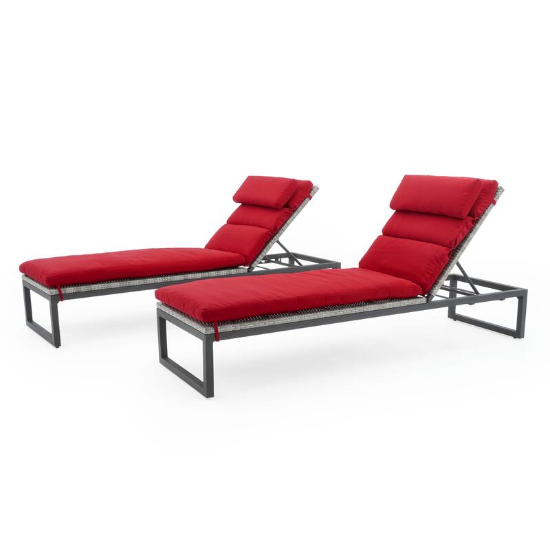 Milo Gray 2 Piece Sunbrella Outdoor Patio Chaise Lounges