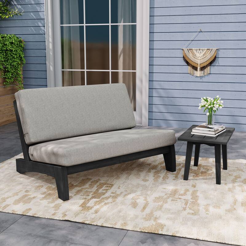Outdoor Sectional Furniture Teak Conversation Set with Side Table - Black Wood - Light Camel/Loveseat Whole