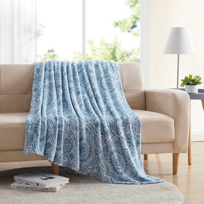 Asher Home Marisol Tile Blue 50 x 60 inches Velvet Plush Throw Blanket