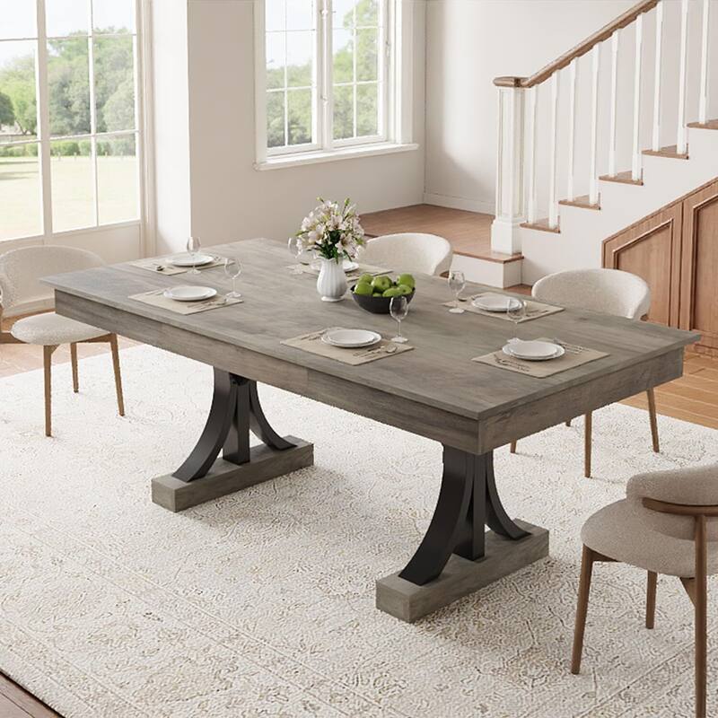 71-Inch Kitchen Dining Table with Two Drawers for Kitchen, Dinner 6-8 - Grey