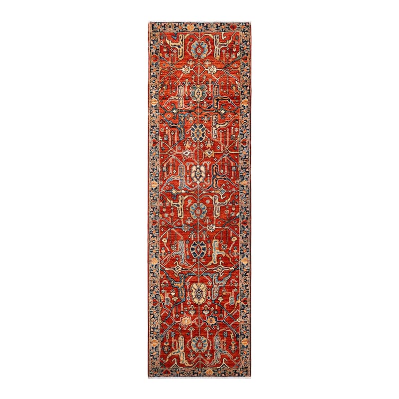 Overton Hand Knotted Wool Vintage Inspired Traditional Serapi Orange Runner Rug - 2' 7" x 9' 4"