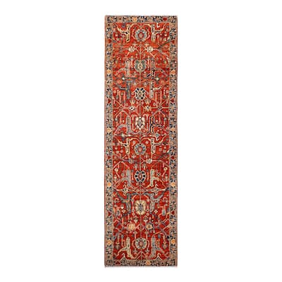 Overton Hand Knotted Wool Vintage Inspired Traditional Serapi Orange Runner Rug - 2' 7" x 9' 4"