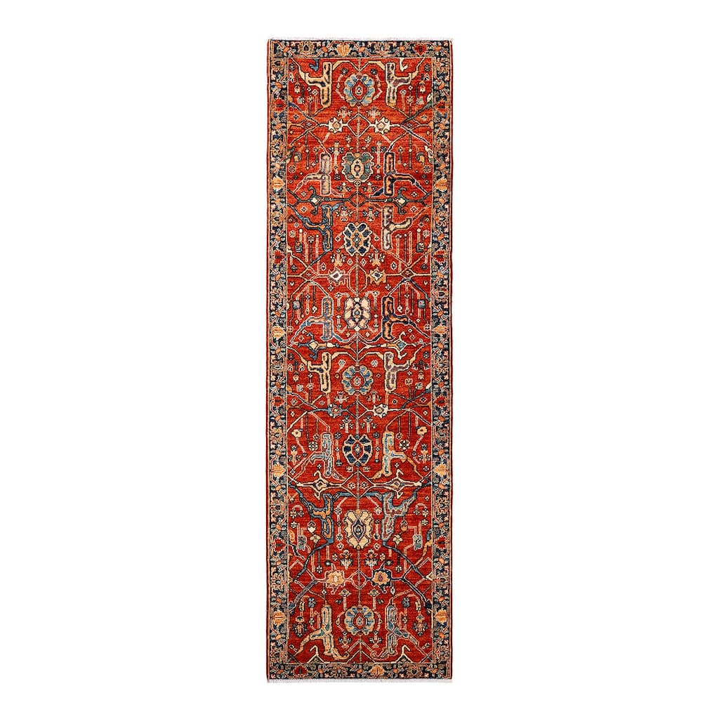 Overton Hand Knotted Wool Vintage Inspired Traditional Serapi Orange Runner Rug - 2' 7" x 9' 4"
