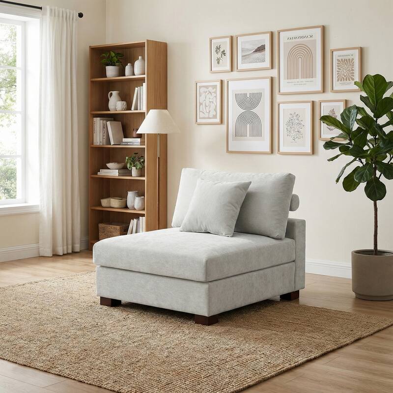 Chenille Upholstered Armless Accent Chair With Plush Cushion