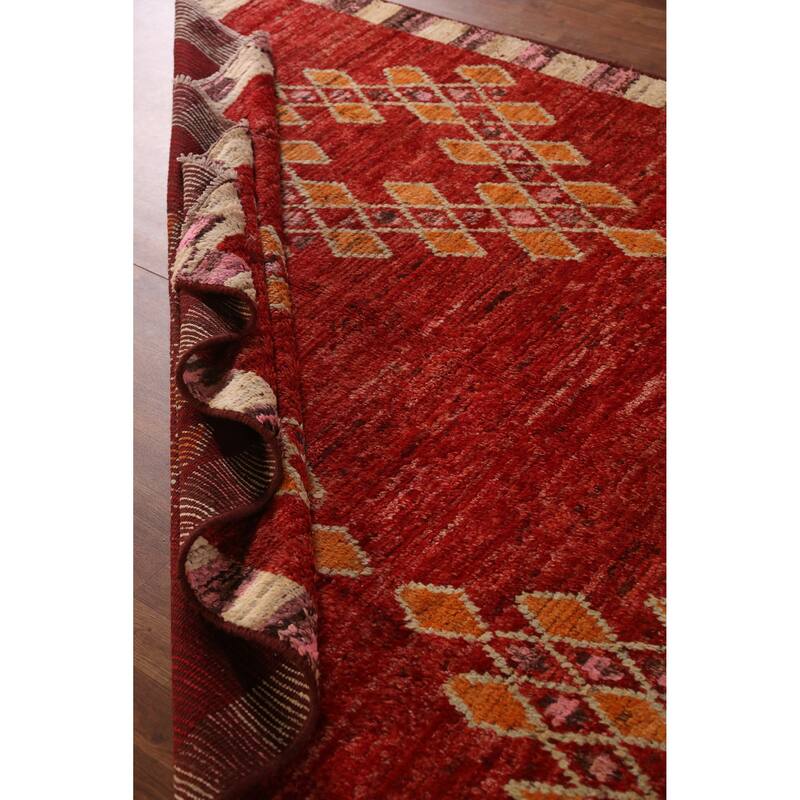 Red Geometric Moroccan Oriental Area Rug Handmade Tribal Wool Carpet - 6'7" x 9'10"