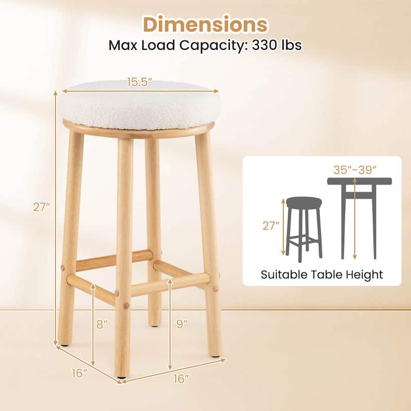 Costway 27" Bar Stools Set of 2/4 Upholstered Barstools with Boucle - 2 PCS