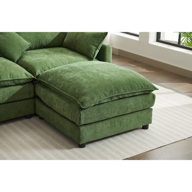 Minimalist Chenille Modular Sectional Sofa, 3-Seater L-Shaped Couch with Movable Ottoman, Upholstered Sofa for Living Room