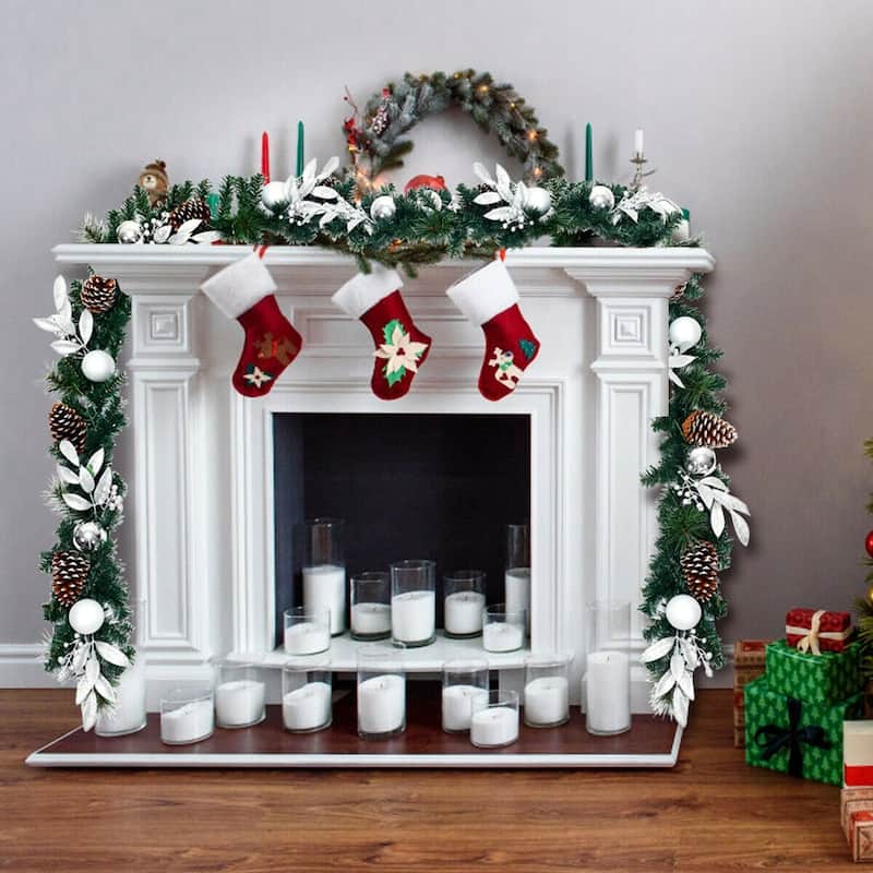 Lifelike 9ft Artificial Christmas Garland with 50 LED Lights Pine Needle Foliage and Decorative Accents