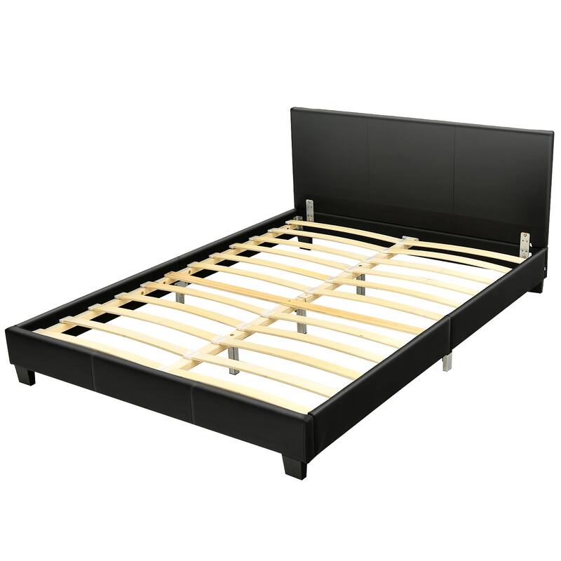 Costway Full Upholstered Platform Bed Frame with Linen/PU Headboard