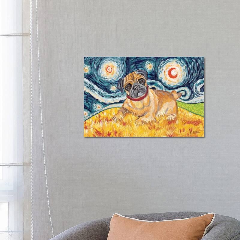 iCanvas "Pug On A Starry Night" by Gretchen Kish Serrano Canvas Print - 18x26x1.5