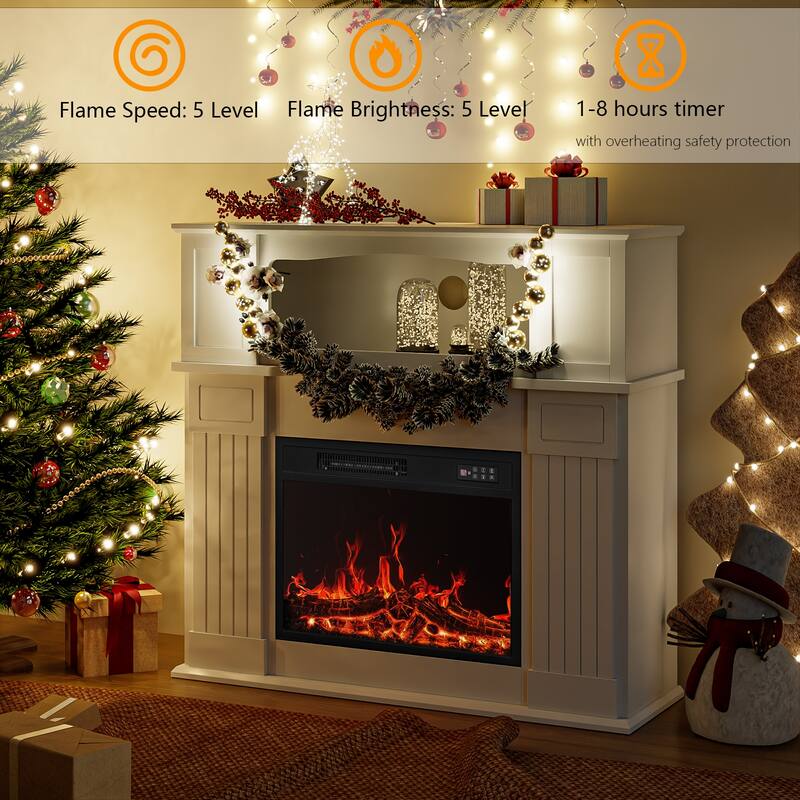 BOSSIN 43" Electric Fireplace with Mantel, 23 inch Electric Fireplace Insert,Freestanding TV Stand with Fireplace Wooden Firebox
