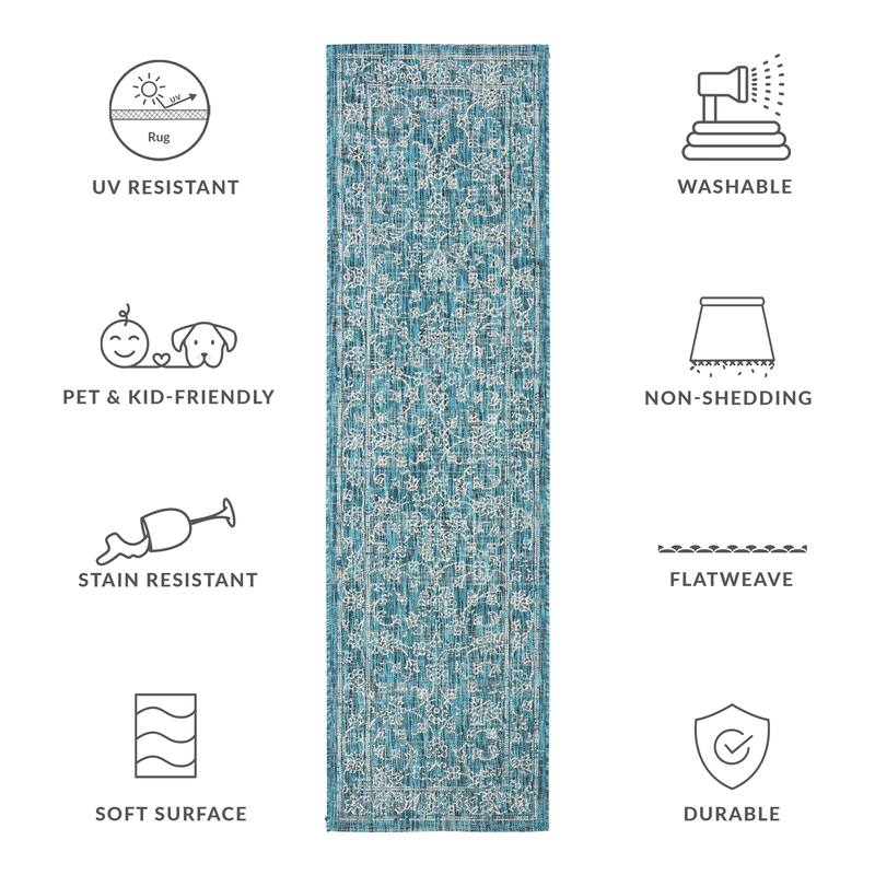 SAFAVIEH Courtyard Hasina Indoor /Outdoor Waterproof Patio Backyard Rug - 2'3" x 8' Runner - Turquoise