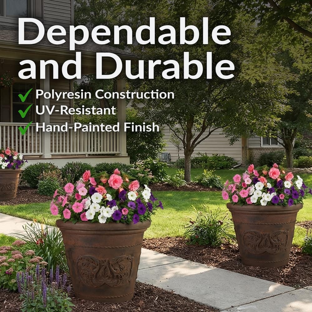 Arabella Outdoor Flower Pot Planter - Beige - 20-Inch - 2-Pack