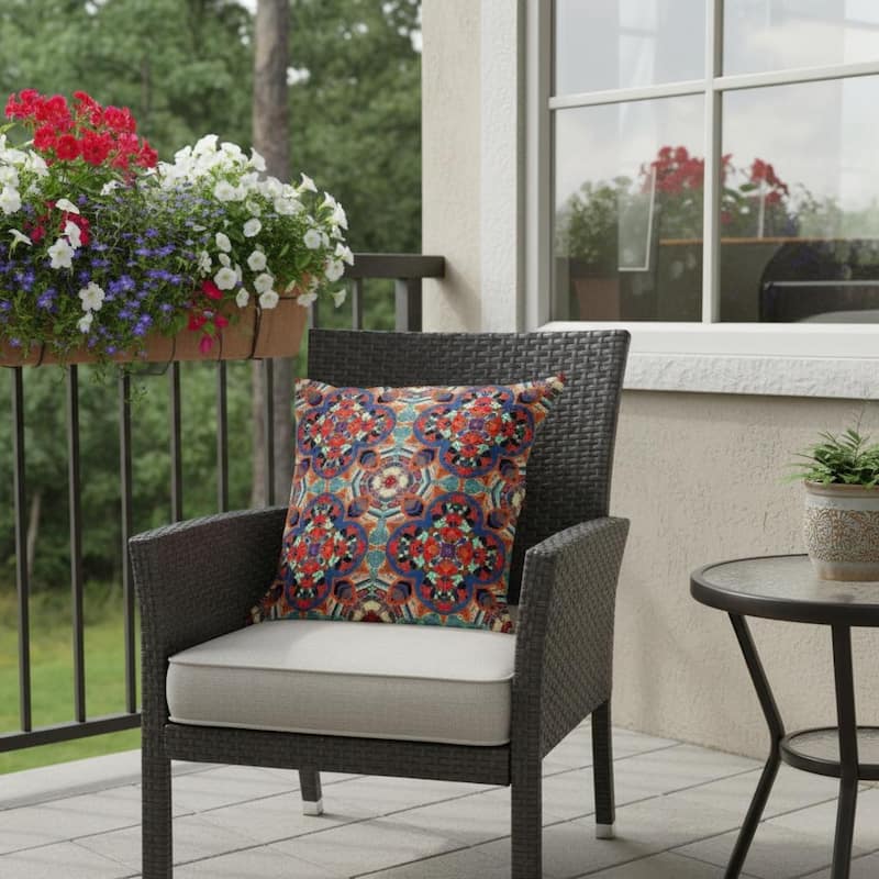 HomeRoots Set of Two 16" X 16" Blue and Orange Blown Seam Floral Indoor Outdoor Throw Pillow - 16.00' X '16.00' X '5.00 - Blue/Orange - 16.00' X '16.00' X '5.00