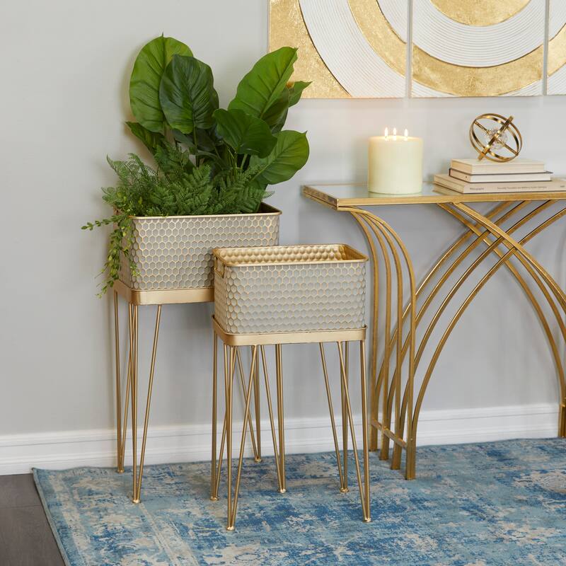 Metal Planter with Removable Stand - Set of 2 Gold - CosmoLiving by Cosmopolitan - 12"W x 15"L x 30"H