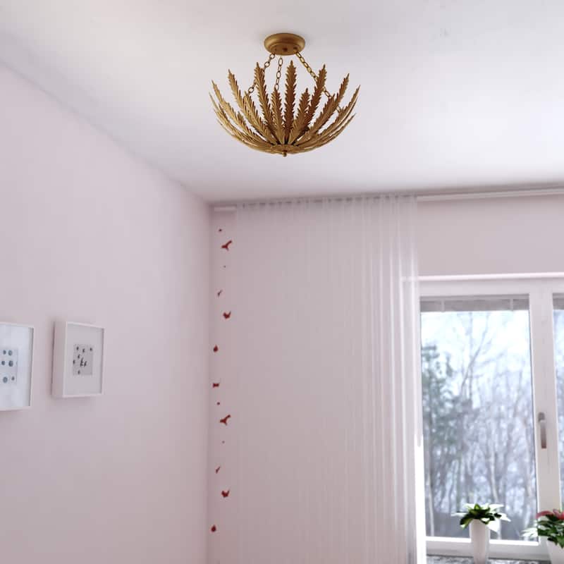 Ozette 18-in W Heritage Gold Semi Flush Mount Ceiling Light Fixture with Leaf Motif - 18-in W x 14-in H x 18-in D
