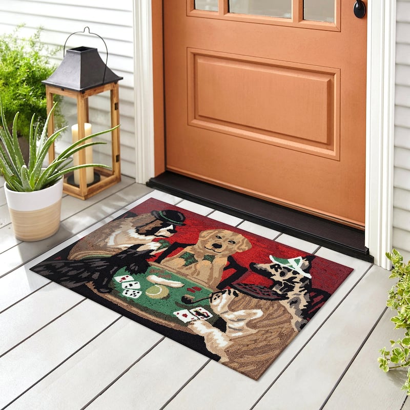 Liora Manne Frontporch Poker Pups Indoor/Outdoor Area Rug