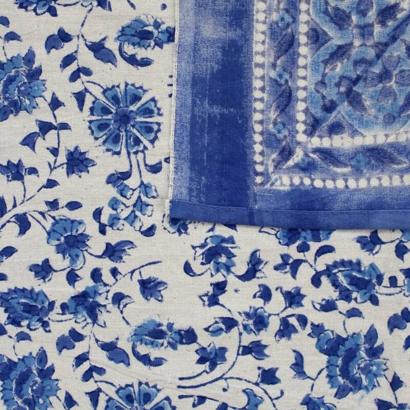 Bella's Floral Vine Cotton Block Print Tablecloth Rectangle