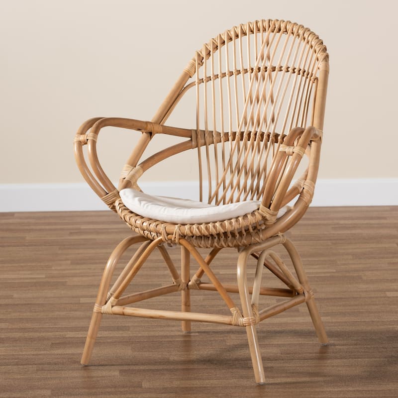 Jayden Bohemian Upholstered Rattan Accent Chair-Natural Brown/White