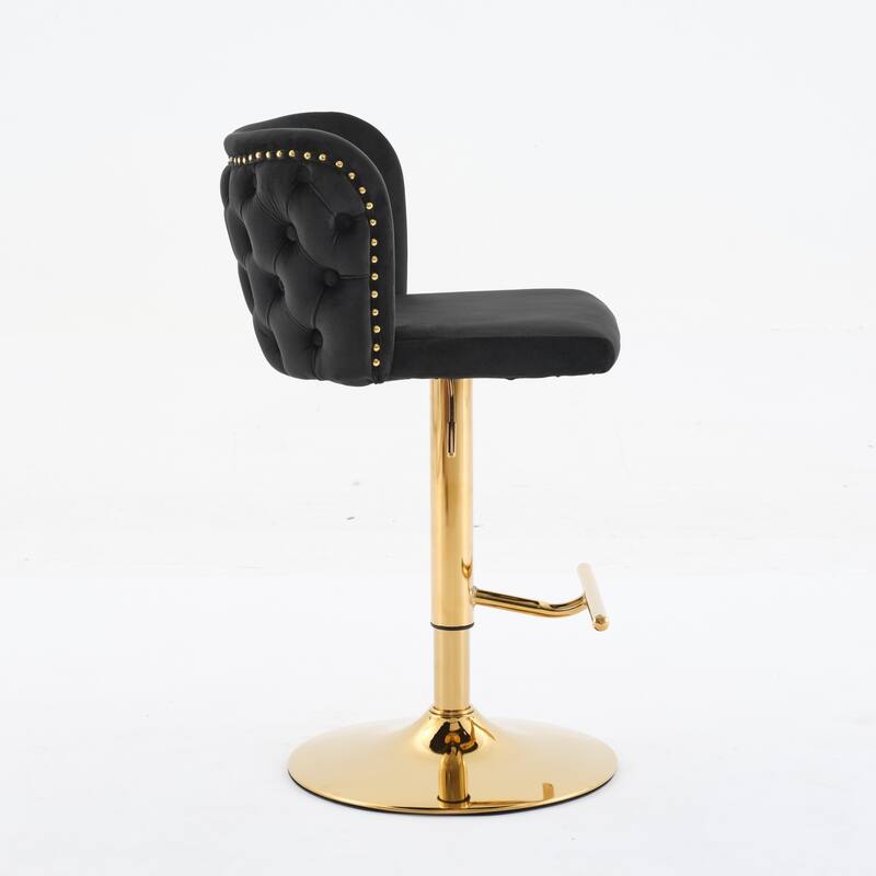 Set of 2 Modern Leather Upholstered Swivel Adjustable Height Tufted Bar Stools with Back