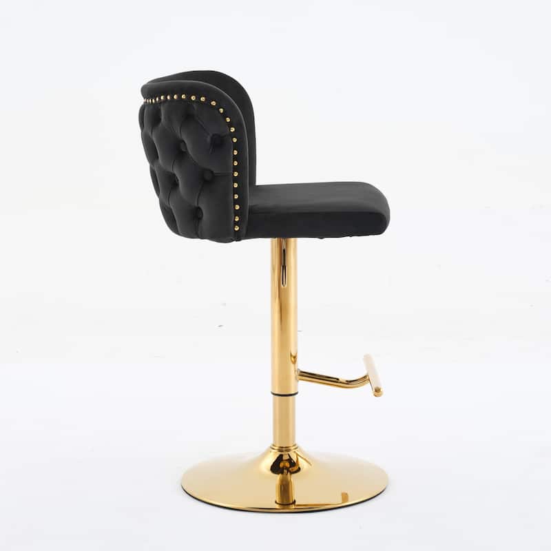 Swivel Barstools Adjusatble Seat Height, Modern Upholstered Bar Stools with the whole Back Tufted, for Kitchen Island（Set of 2）