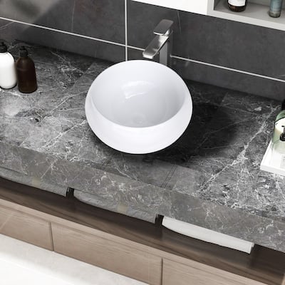 Topcraft 15.75 in. Topmount Round Bathroom Sink in White Ceramic