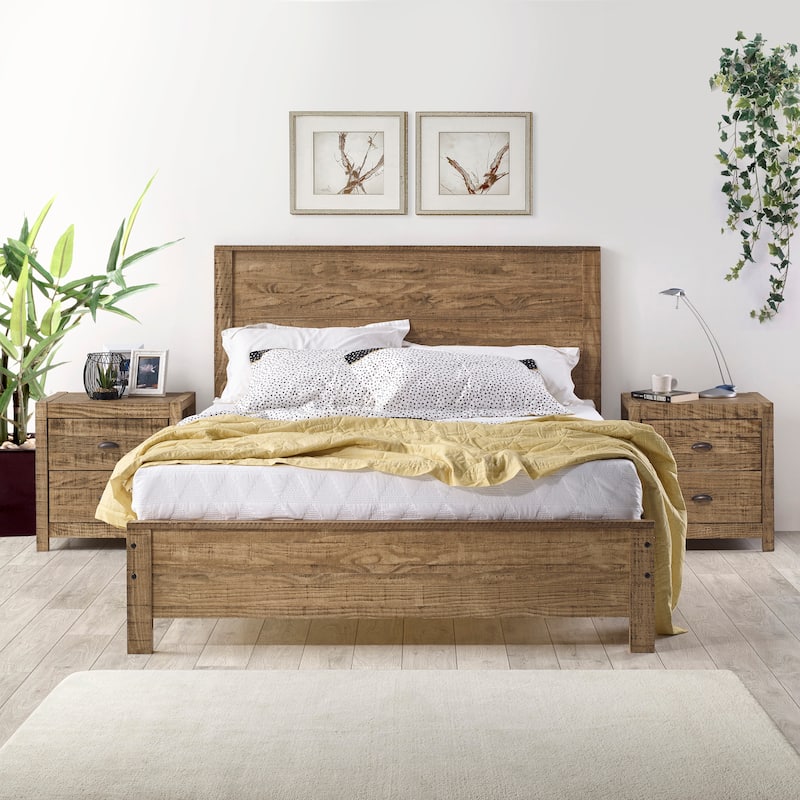 Twin Size Solid Wood Panel Bed with Headboard and Under-Bed Storage