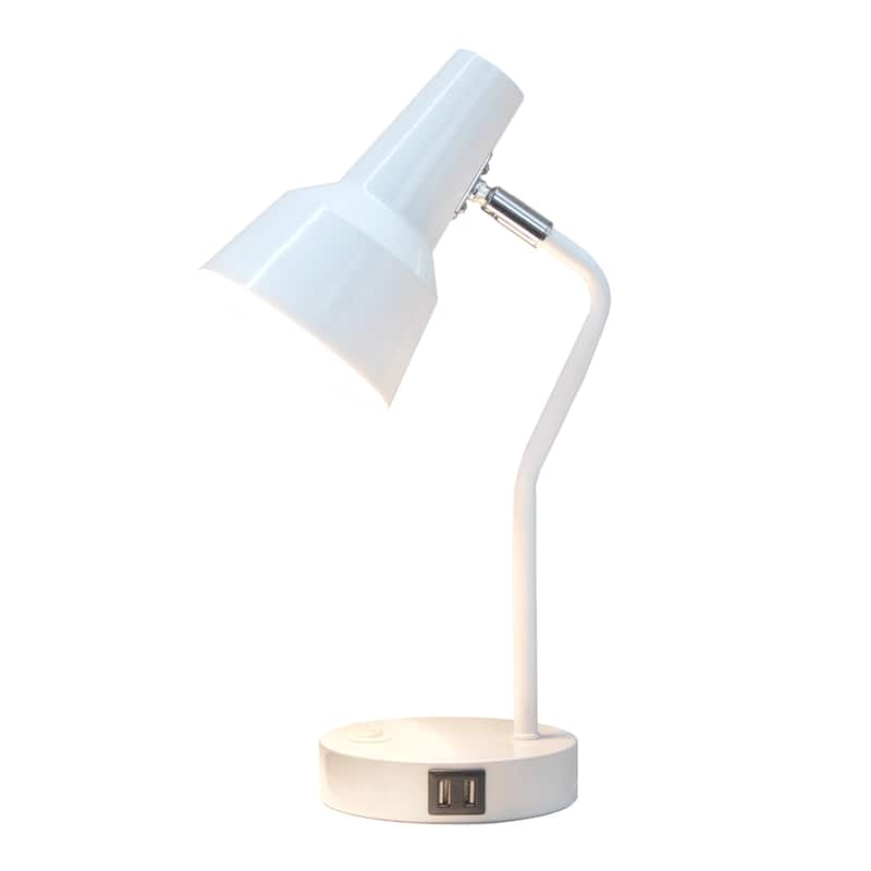 Modern Metal Gooseneck Desk Lamp with Dual USB Charging Ports Adjustable Arm Multiple Colors - 7.8" (L) x 5.2" (W) x 15.2" (H)