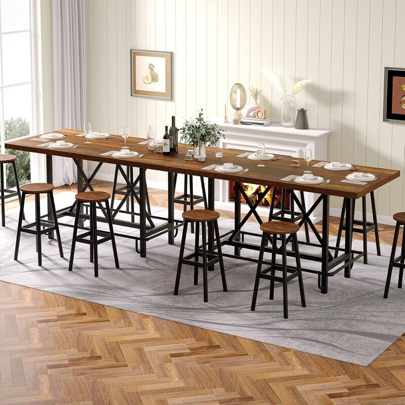 63" Counter Height Dining Table for 6, Industrial Rectangular Bar-Height Table with Sturdy Metal Frame and Footrest