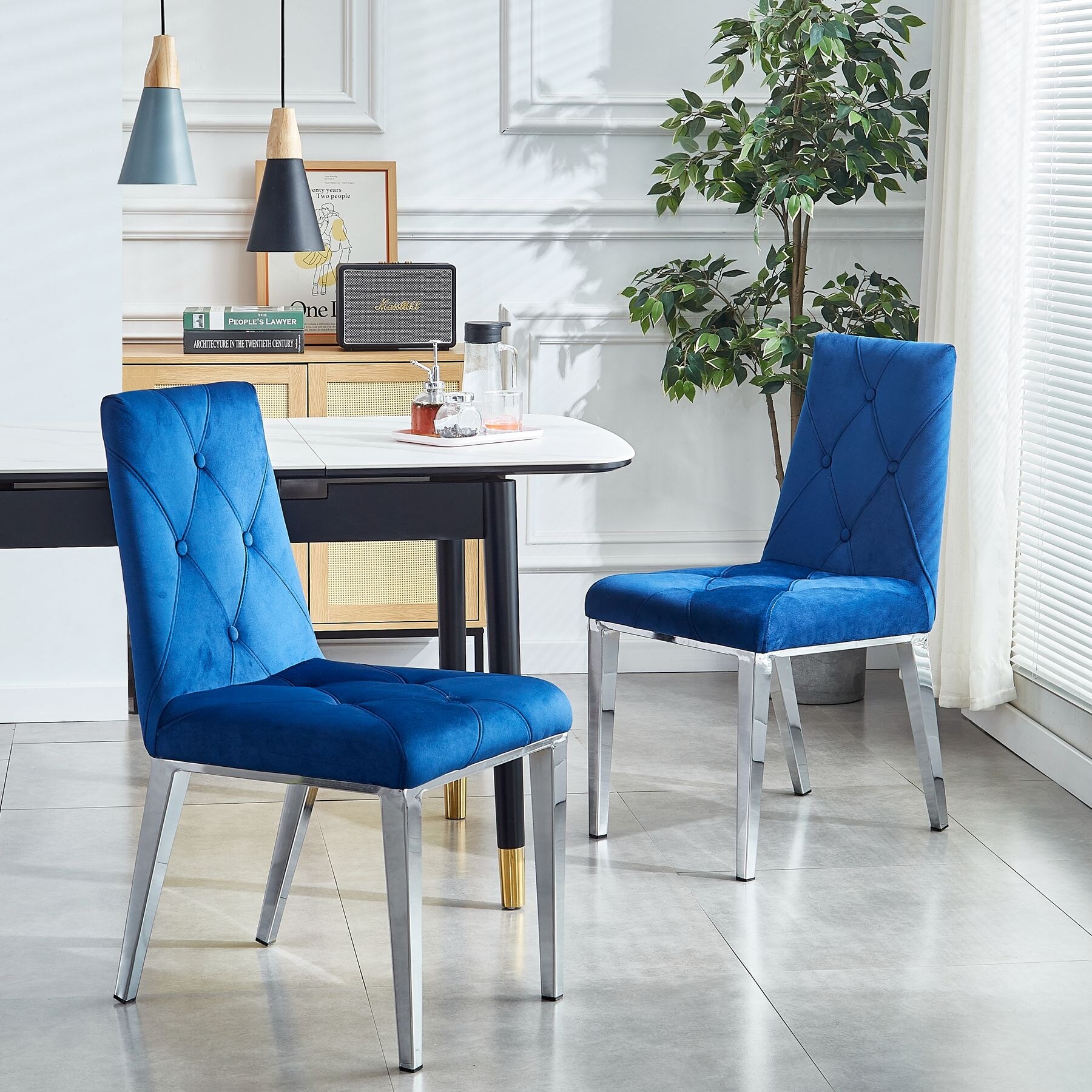 Modern luxury Home Furniture Dinning Room Chairs Chrome Legs Green