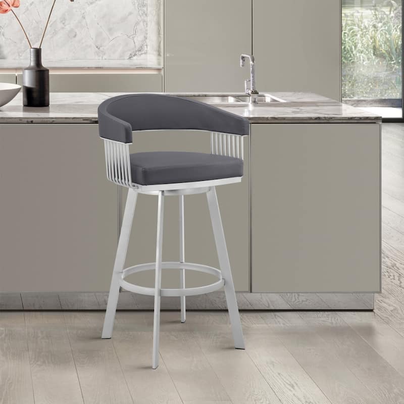 Comfortable Round Seat Low Back Bar Chair with Foam Padding Arms and Footrest for Home Bars