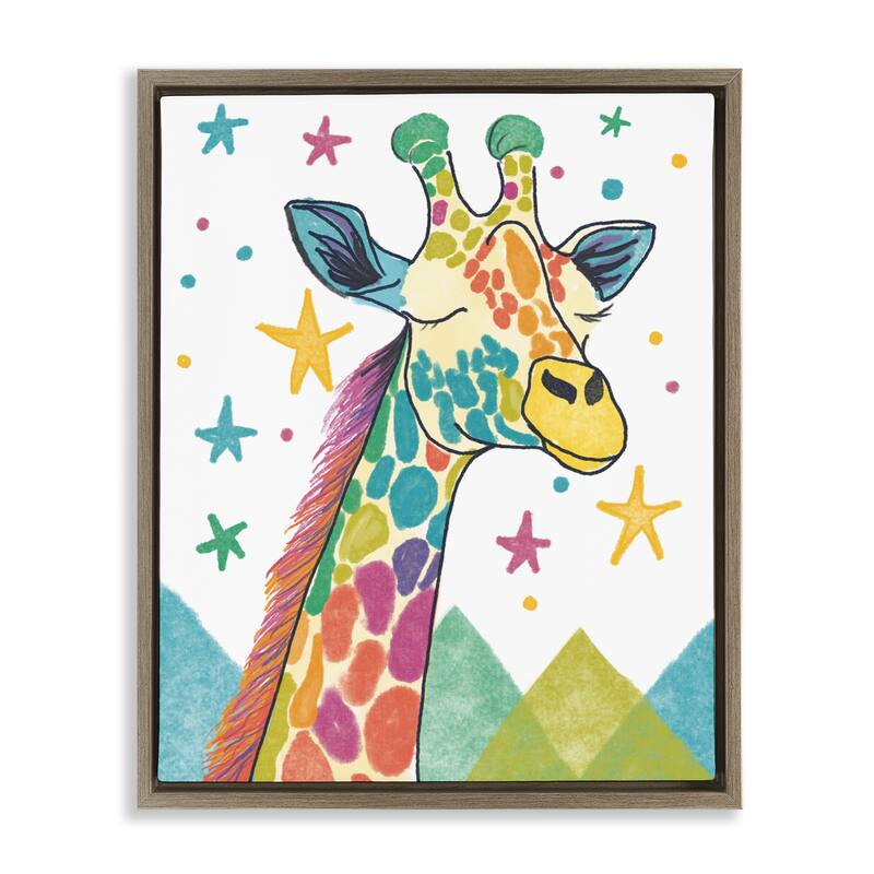 Stupell Whimsical Hued Giraffe & Stars Framed Floater Canvas Wall Art Design By Chen Alyesh - 17 x 21 - Brown