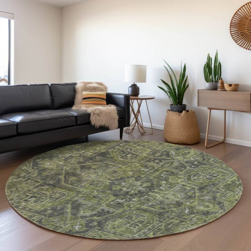Premium Washable Super Soft Traditional Boho Mayfield Rug - Green - 8' x 8' - Round