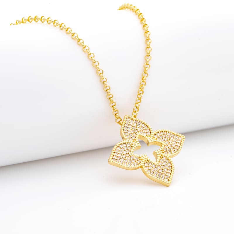 Cubic Zirconia Long Quatrefoil Pendan