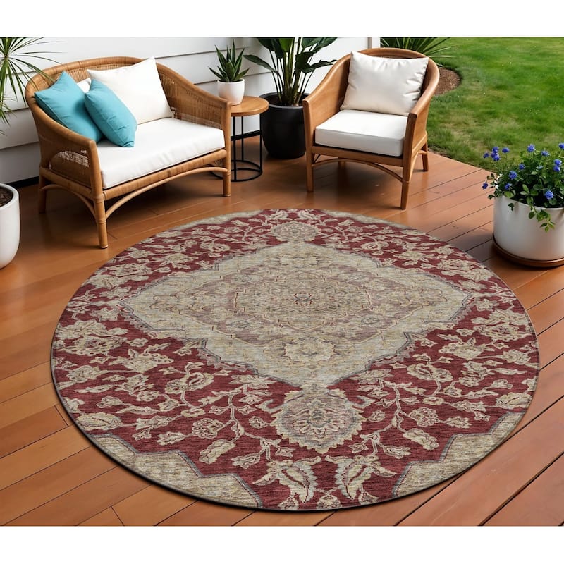 HomeRoots Oriental Traditional Rectangle Outdoor Rug - 8' Round