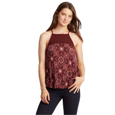 Aeropostale Womens Crochet Handkerchief Hem Tank Top, Red, Small