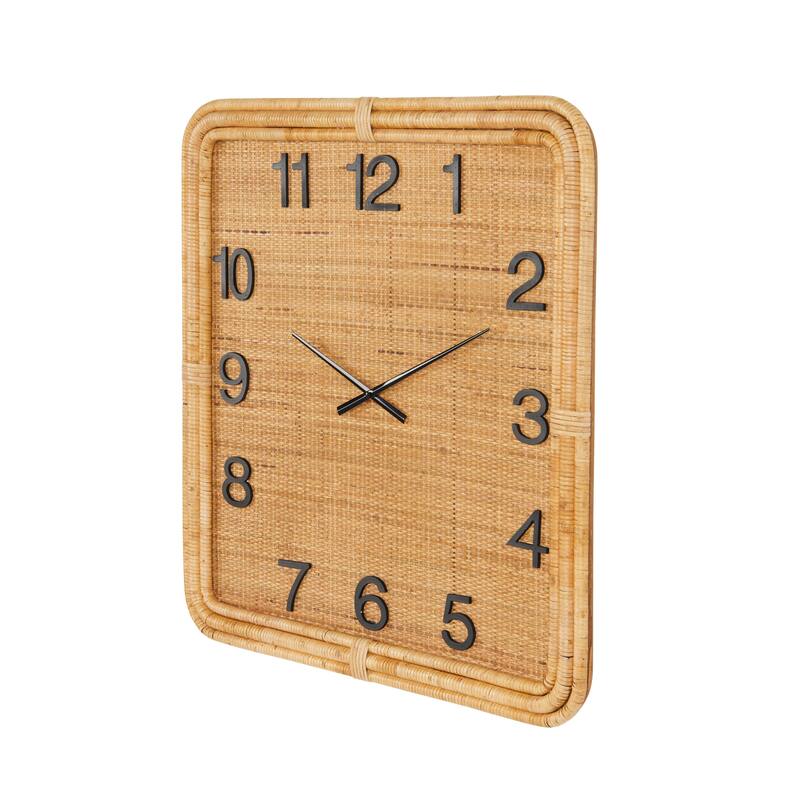 Wood Handmade Woven Wall Clock with Rattan Wrapped Frame - Brown - Roche River Decor - 2"W x 31"L x 31"H