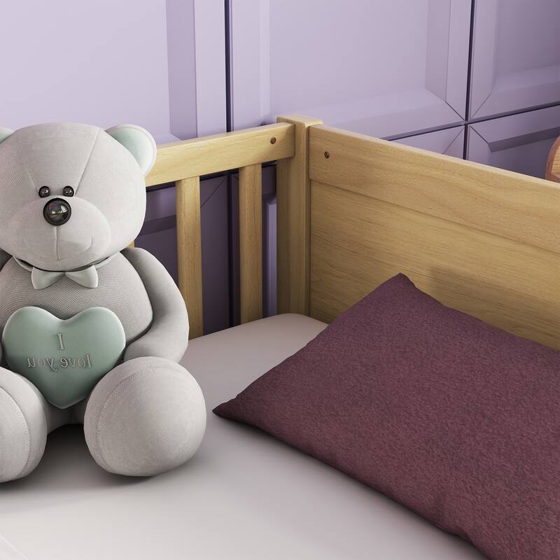 Wooden Floor Bed Frame with Slats Support, Practical Twin Size Kids Bed Frame with Safety Fence and Built In Book