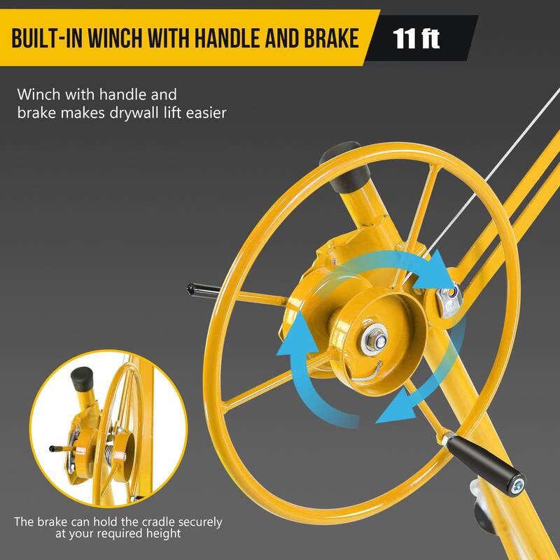 Drywall Lift 11FT, 150lb Capacity Heavy Duty Sheetrock Hoist w/Telescopic Arm & Locking Wheels, Steel Panel Lifter