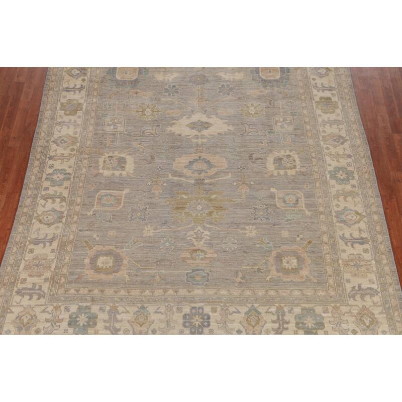 Hand Knotted Oriental 100% Wool Carpet Transitional All-Over Greys & Charcoal Oushak Area Rug - 9' 9'' X 8' 1''