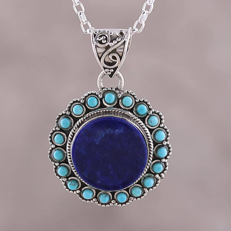 NOVICA Glamorous Bloom, Lapis lazuli pendant necklace