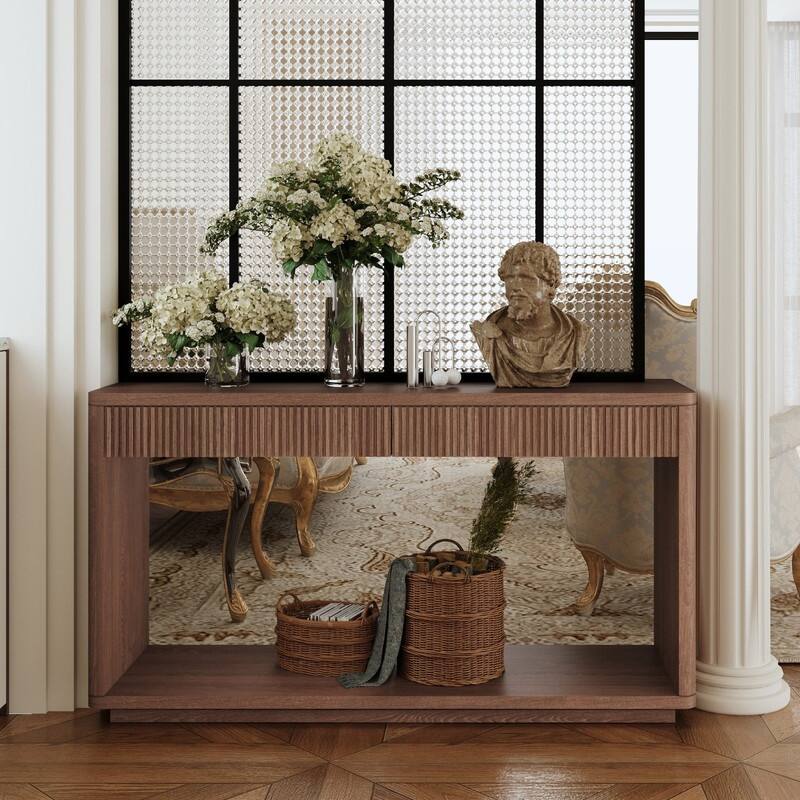 Modern 60-Inch Fluted Console Table with 2 Drawers for Living Room and Hallway Furniture Storage