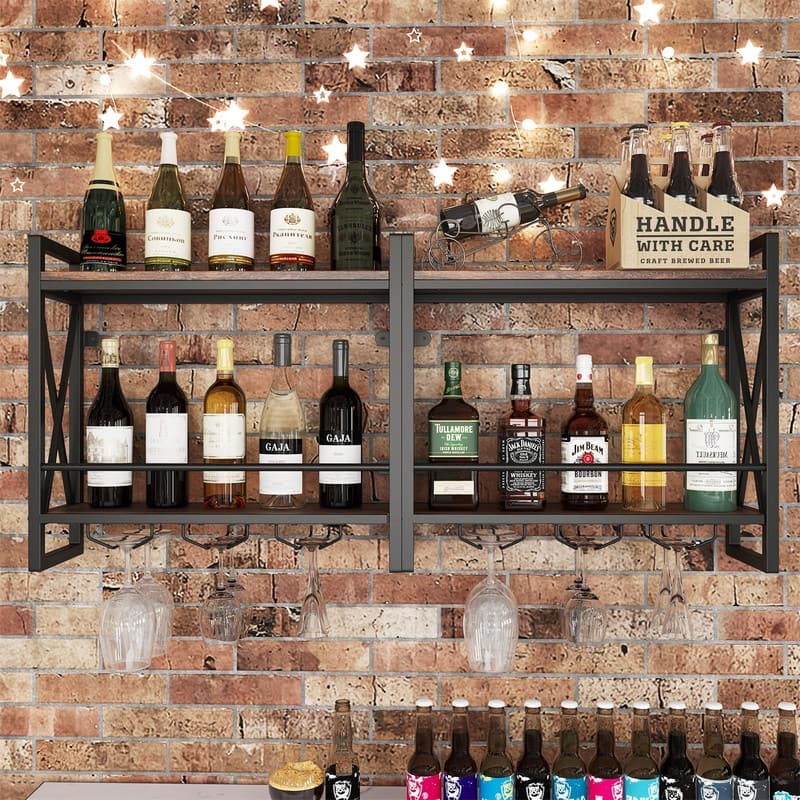 Wall Mounted Wine Rack, Industrial Hanging Wine Display Shelf