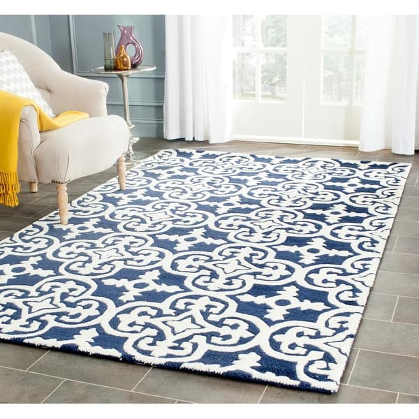 slide 2 of 32, SAFAVIEH Handmade Chatham Ura Modern Moroccan Wool Rug 3' x 5' - Dark Blue/Ivory