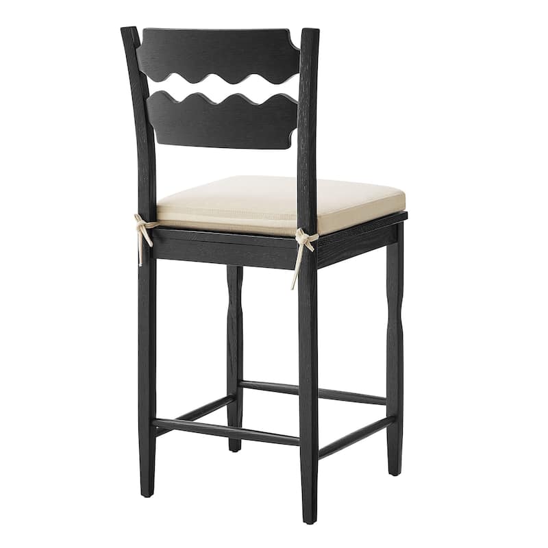 Jax Oak Wood Counter Stool With Wavy Razor Back and Cushion