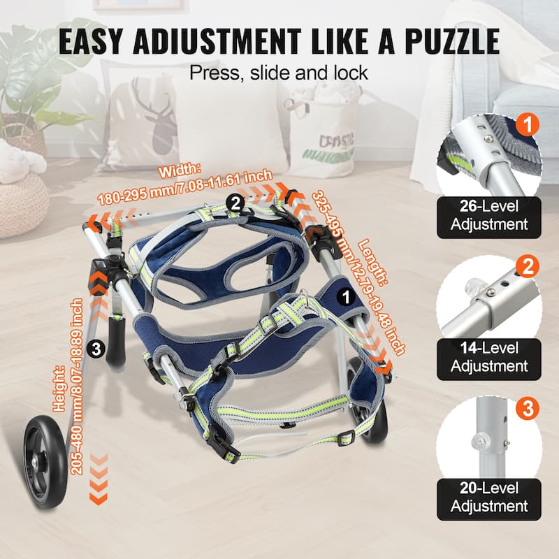 VEVOR 2 Wheels Dog Wheelchair for Back Legs, Dog Cart/Wheelchair for Injured, Disabled, Paralysis, Hind Limb Weak Pet
