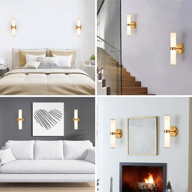 Golden and Elegant Resin Wall Sconce,Set of 2,Modern Vertical Light Fixture for Bathrooms, Hallways (Only Indoor)