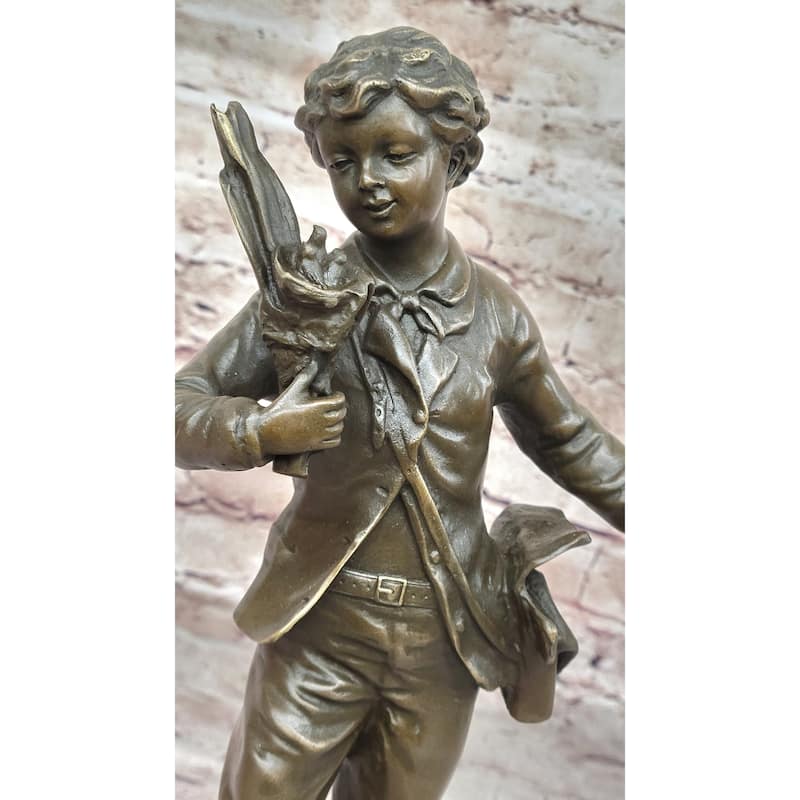 Young School Boy Carrying Supplies - 19Th Century Reproduction Sculpture After Bruchon