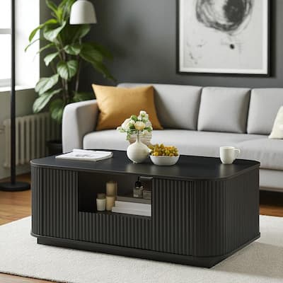 46.5" Modern Oval Coffee Table with Drawers, Hidden Storage & Curved Panel Design, Luxury Center Table