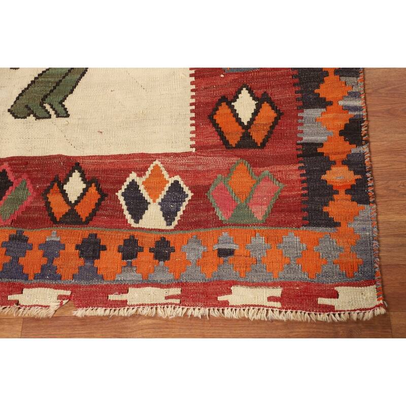 Kilim Qashqai Persian Vintage Area Rug Hand-Woven Beige Wool Carpet - 4'8"x 8'1"